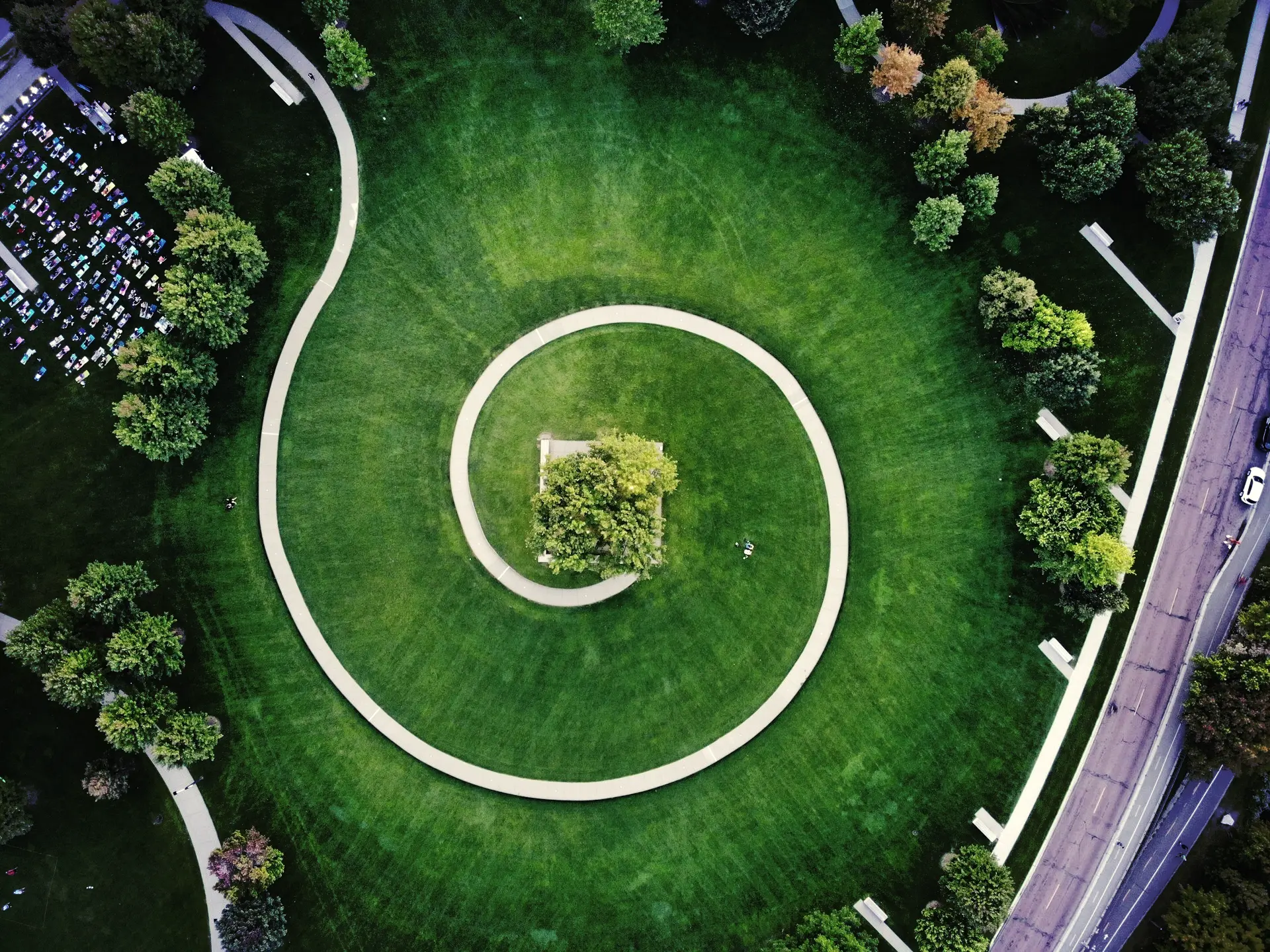 aerial view of green grass field